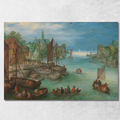 Veduta Di Una Città Lungo Un Fiume Jan Brueghel The Elder jbe49 quadro stampato su tela