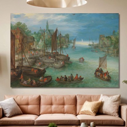 Veduta Di Una Città Lungo Un Fiume Jan Brueghel The Elder jbe49 quadro stampato su tela