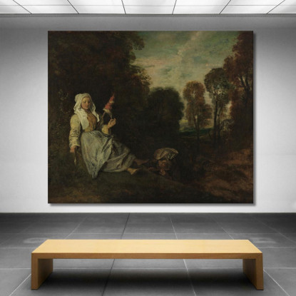 Paesaggio Serale Con Filatrice Jean-Antoine Watteau jaw6 quadro stampato su tela