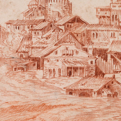 Villaggio Fortificato Con Un Mastio E Una Chiesa Jean-Antoine Watteau jaw9 quadro stampato su tela
