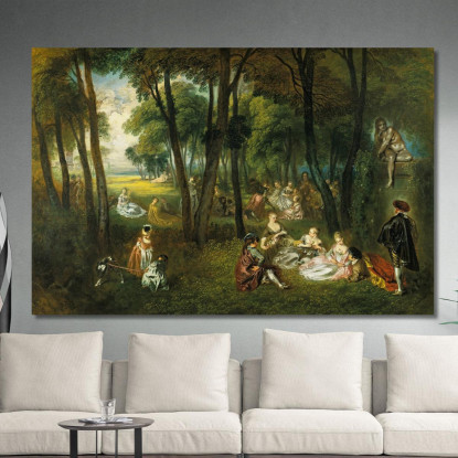 Festa Galante In Un Paesaggio Boscoso Jean-Antoine Watteau jaw11 quadro stampato su tela