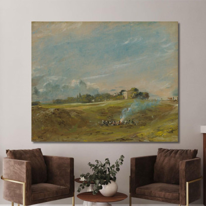 Hampstead Heath Con Un Falò John Constable jcn46 quadro stampato su tela