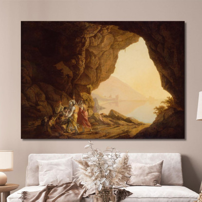 Grotta Sul Mare Nel Regno Di Napoli Con Banditi Al Tramonto Joseph Wright of Derby jwd19 quadro stampato su tela