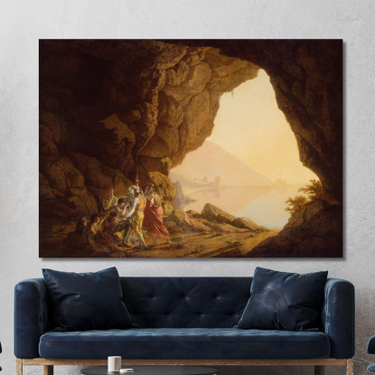 Grotta Sul Mare Nel Regno Di Napoli Con Banditi Al Tramonto Joseph Wright of Derby jwd19 quadro stampato su tela
