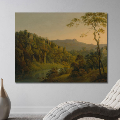 Matlock Dale Con Vista Verso La Scarpata Di Black Rock Joseph Wright of Derby jwd26 quadro stampato su tela