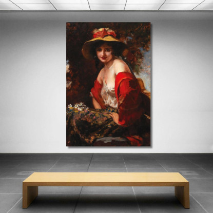 Una Giovane Donna Con Cappello Di Paglia Leopold Schmutzler lsc4 quadro stampato su tela