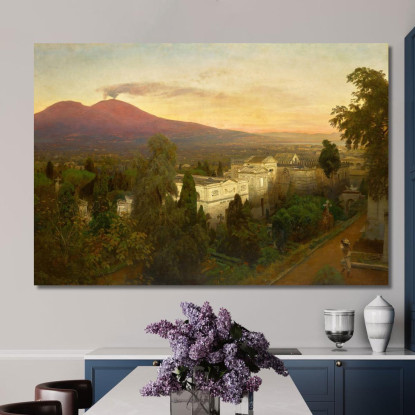 Campo Santo A Poggioreale Con Il Vesuvio Sullo Sfondo Oswald Achenbach oac14 quadro stampato su tela