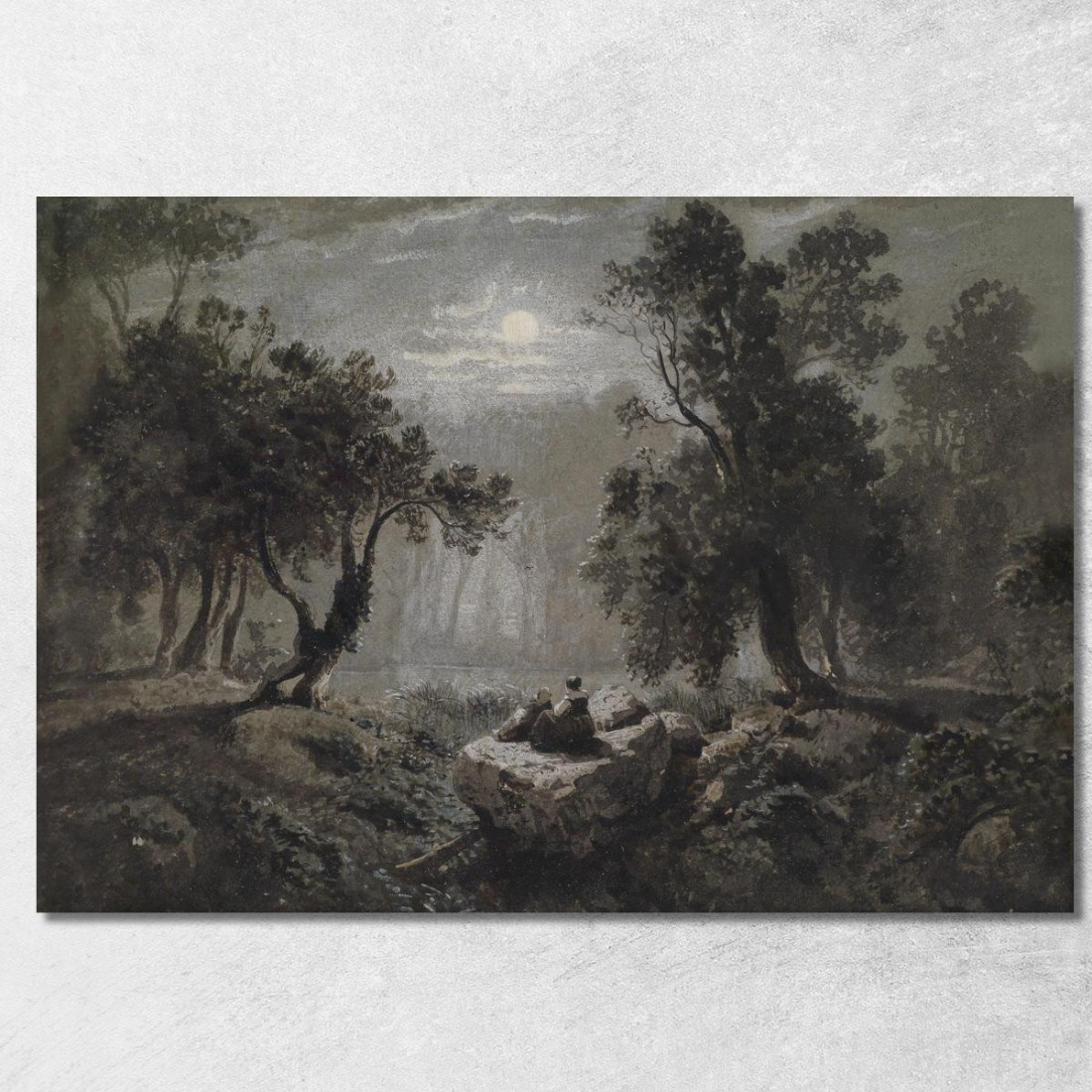 Un Paesaggio Forestale Romantico Al Chiaro Di Luna Oswald Achenbach oac15 quadro stampato su tela Un Paesaggio Forestale Romantico Al Chiaro Di Luna Oswald Achenbach oac15 quadro stampato su tela