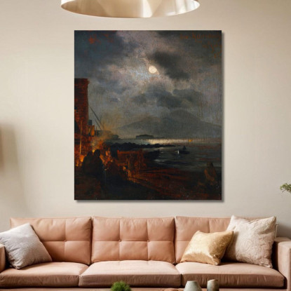 Pescatori Nella Baia Di Napoli Al Chiaro Di Luna Oswald Achenbach oac17 quadro stampato su tela