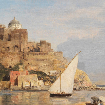 Ischia Con Vista Sul Castello Aragonese Oswald Achenbach oac24 quadro stampato su tela