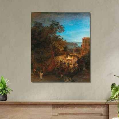 Ischia – Festa Di Sant'Anna A Casamicciola Oswald Achenbach oac25 quadro stampato su tela