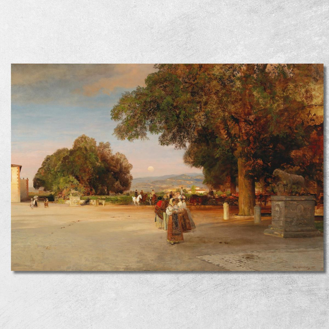 Scena Al Crepuscolo Sulla Terrazza Di Villa Grazioli A Grottaferrata Oswald Achenbach oac28 quadro stampato su tela