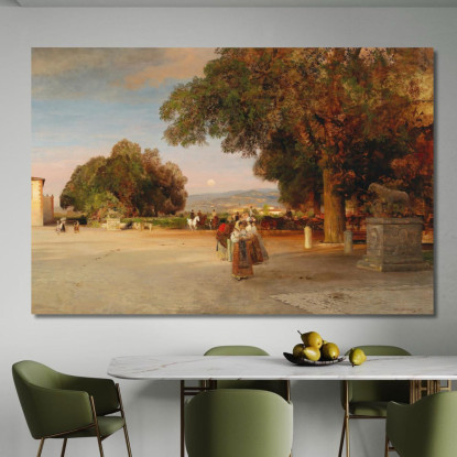 Scena Al Crepuscolo Sulla Terrazza Di Villa Grazioli A Grottaferrata Oswald Achenbach oac28 quadro stampato su tela