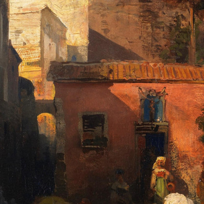 Scena Di Strada In Un Villaggio Di Montagna Italiano Oswald Achenbach oac29 quadro stampato su tela