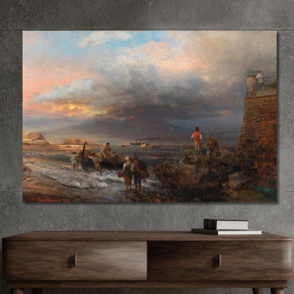 La Baia Di Napoli Con Il Vesuvio Sullo Sfondo Oswald Achenbach oac32 quadro stampato su tela