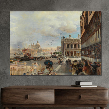 Venezia: Una Vista Della Piazzetta Con La Biblioteca Marciana Santa Maria Della Salute E La Dogana Oswald Achenbach oac34 quadr