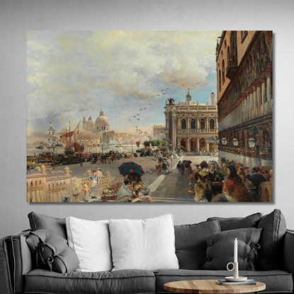 Venezia: Una Vista Della Piazzetta Con La Biblioteca Marciana Santa Maria Della Salute E La Dogana Oswald Achenbach oac34 quadr