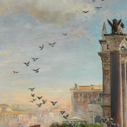 Venezia: Una Vista Della Piazzetta Con La Biblioteca Marciana Santa Maria Della Salute E La Dogana Oswald Achenbach oac34 quadr