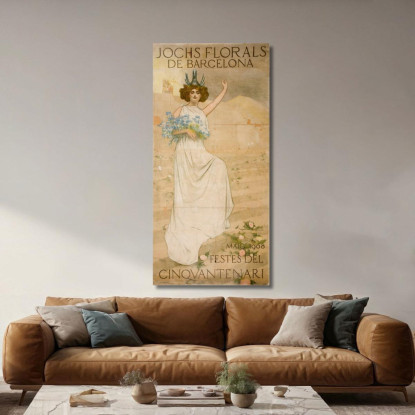 Jocs Florals Di Barcellona. Feste Del Cinquantenario Ramón Casas rcs16 quadro stampato su tela