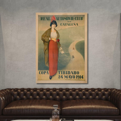 Real Automòbil-Club De Catalunya. Coppa Tibidabo Ramón Casas rcs34 quadro stampato su tela