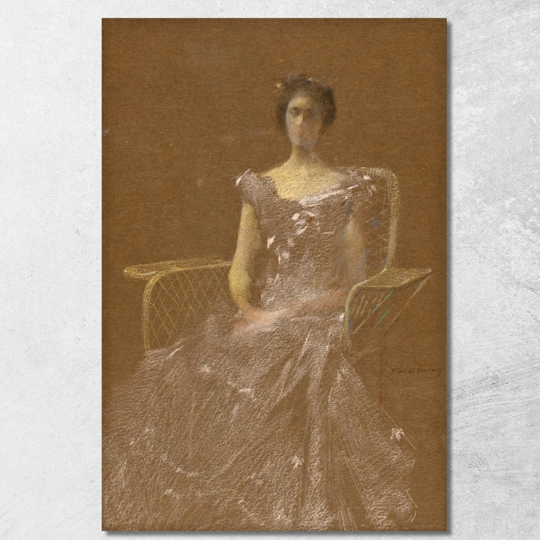 Donna Su Poltrona Di Rattan Thomas Wilmer Dewing twd11 quadro stampato su tela Donna Su Poltrona Di Rattan Thomas Wilmer Dewing twd11 quadro stampato su tela