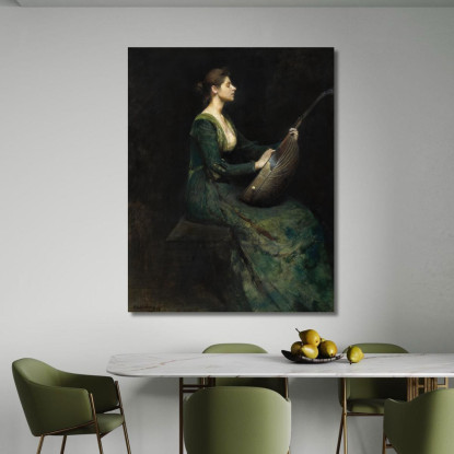 Donna Con Un Liuto Thomas Wilmer Dewing twd15 quadro stampato su tela