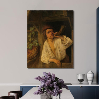 Un Fornaio Che Suona Il Suo Corno Adriaen van Ostade avo1 quadro stampato su tela