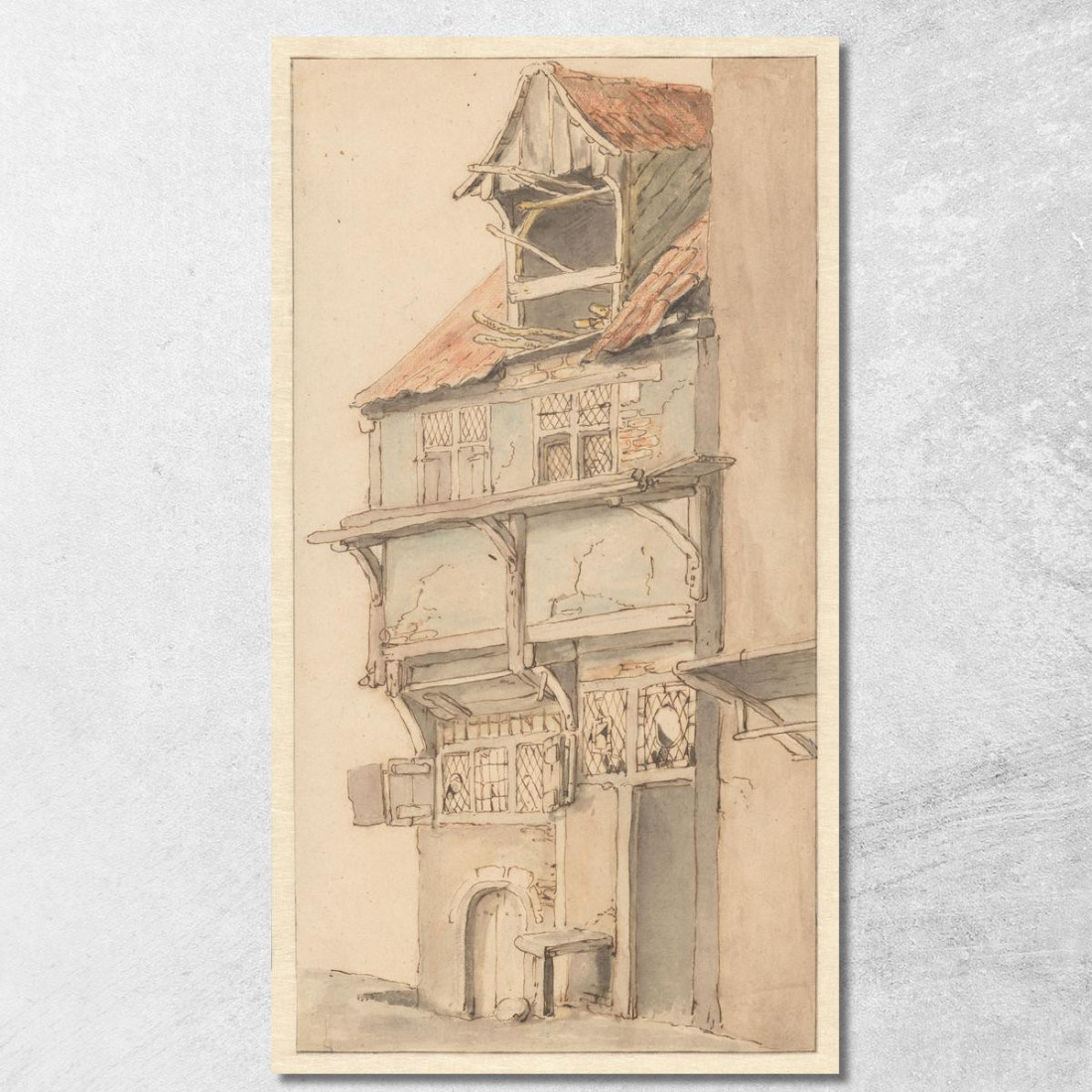 Facciata Di Una Casa D'Angolo Con Abbaino Aperto Adriaen van Ostade avo23 quadro stampato su tela Facciata Di Una Casa D'Angolo Con Abbaino Aperto Adriaen van Ostade avo23 quadro stampato su tela