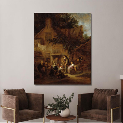 L'Organettista Fuori Da Un Cottage Adriaen van Ostade avo55 quadro stampato su tela