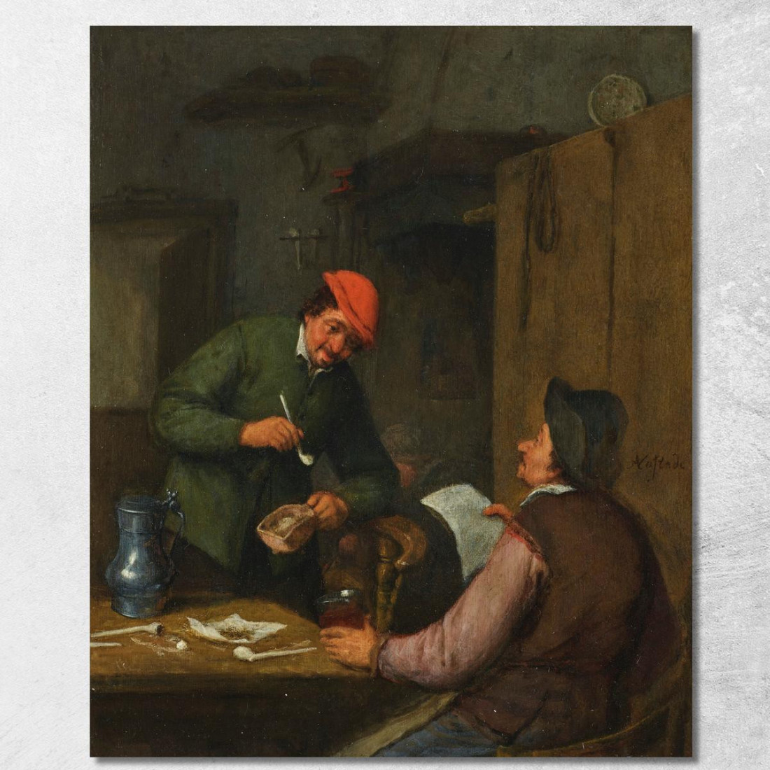 Due Contadini Che Fumano Bevono E Leggono In Una Locanda Adriaen van Ostade avo64 quadro stampato su tela Due Contadini Che Fumano Bevono E Leggono In Una Locanda Adriaen van Ostade avo64 quadro stampato su tela