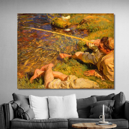 Val D'Aosta Un Uomo Che Pesca John Singer Sargent jss352 quadro stampato su tela