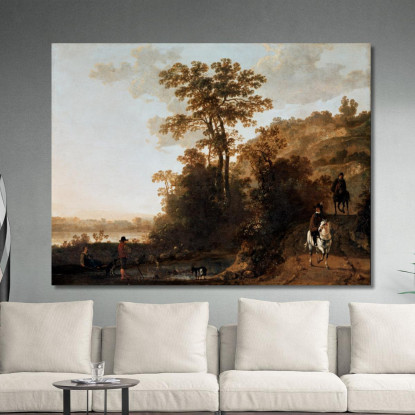 Una Cavalcata Serale Vicino A Un Fiume Aelbert Cuyp acu6 quadro stampato su tela