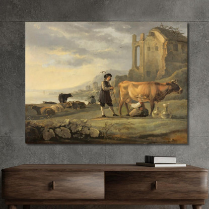 Paesaggio Con Una Domestica Che Munge Una Mucca Aelbert Cuyp acu24 quadro stampato su tela