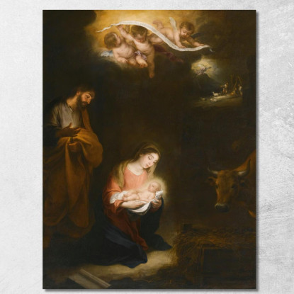 Una Scena Notturna Con La Natività E L'Annunciazione Ai Pastori Sullo Sfondo Bartolomé Estebán Murillo bem2 quadro stampato su