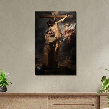San Francesco D'Assisi Che Abbraccia Cristo Crocifisso Bartolomé Estebán Murillo bem17 quadro stampato su tela