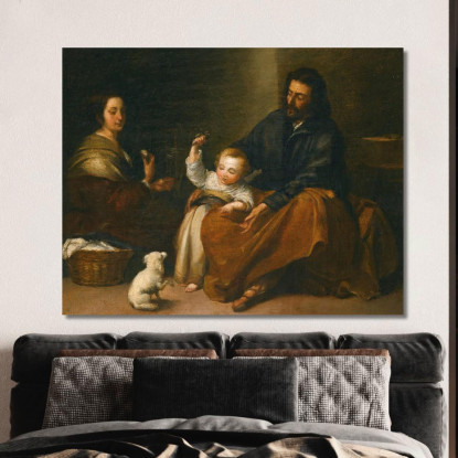 La Sacra Famiglia In Un Interno Bartolomé Estebán Murillo bem34 quadro stampato su tela