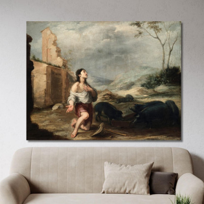Il Figliol Prodigo Che Pascola I Porci Bartolomé Estebán Murillo bem44 quadro stampato su tela