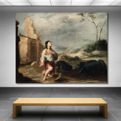 Il Figliol Prodigo Che Pascola I Porci Bartolomé Estebán Murillo bem44 quadro stampato su tela