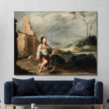 Il Figliol Prodigo Che Pascola I Porci Bartolomé Estebán Murillo bem44 quadro stampato su tela