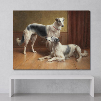 Una Coppia Di Borzoi In Un Interno Carl Reichert crc7 quadro stampato su tela