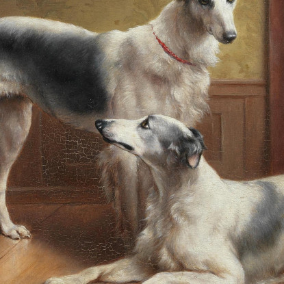 Una Coppia Di Borzoi In Un Interno Carl Reichert crc7 quadro stampato su tela