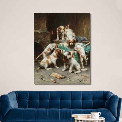 Cuccioli Di Beagle Che Banchettano Carl Reichert crc13 quadro stampato su tela