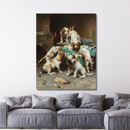 Cuccioli Di Beagle Che Banchettano Carl Reichert crc13 quadro stampato su tela