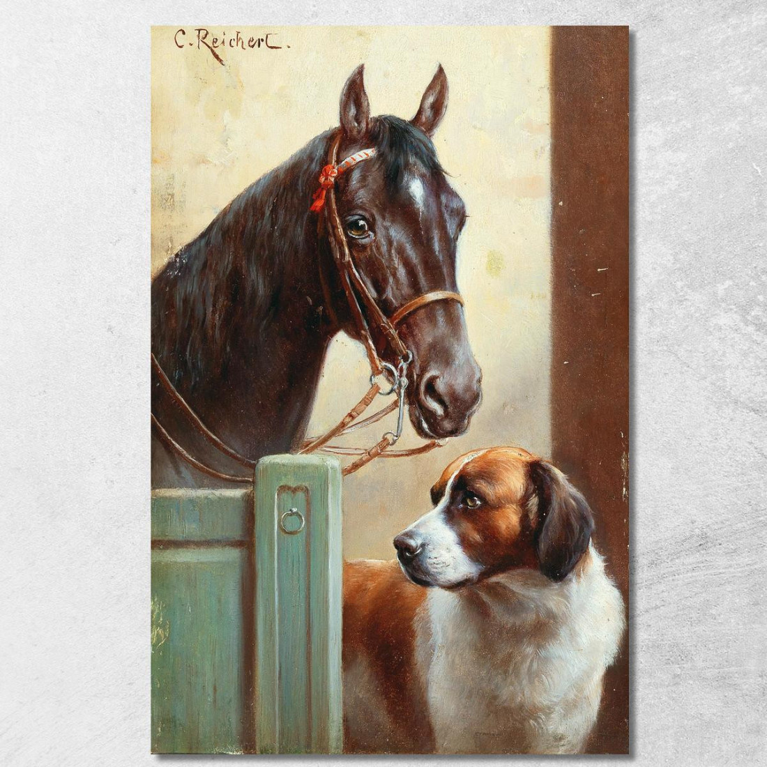 Amici: Un Baio E Un San Bernardo In Una Stalla Carl Reichert crc26 quadro stampato su tela Amici: Un Baio E Un San Bernardo In Una Stalla Carl Reichert crc26 quadro stampato su tela