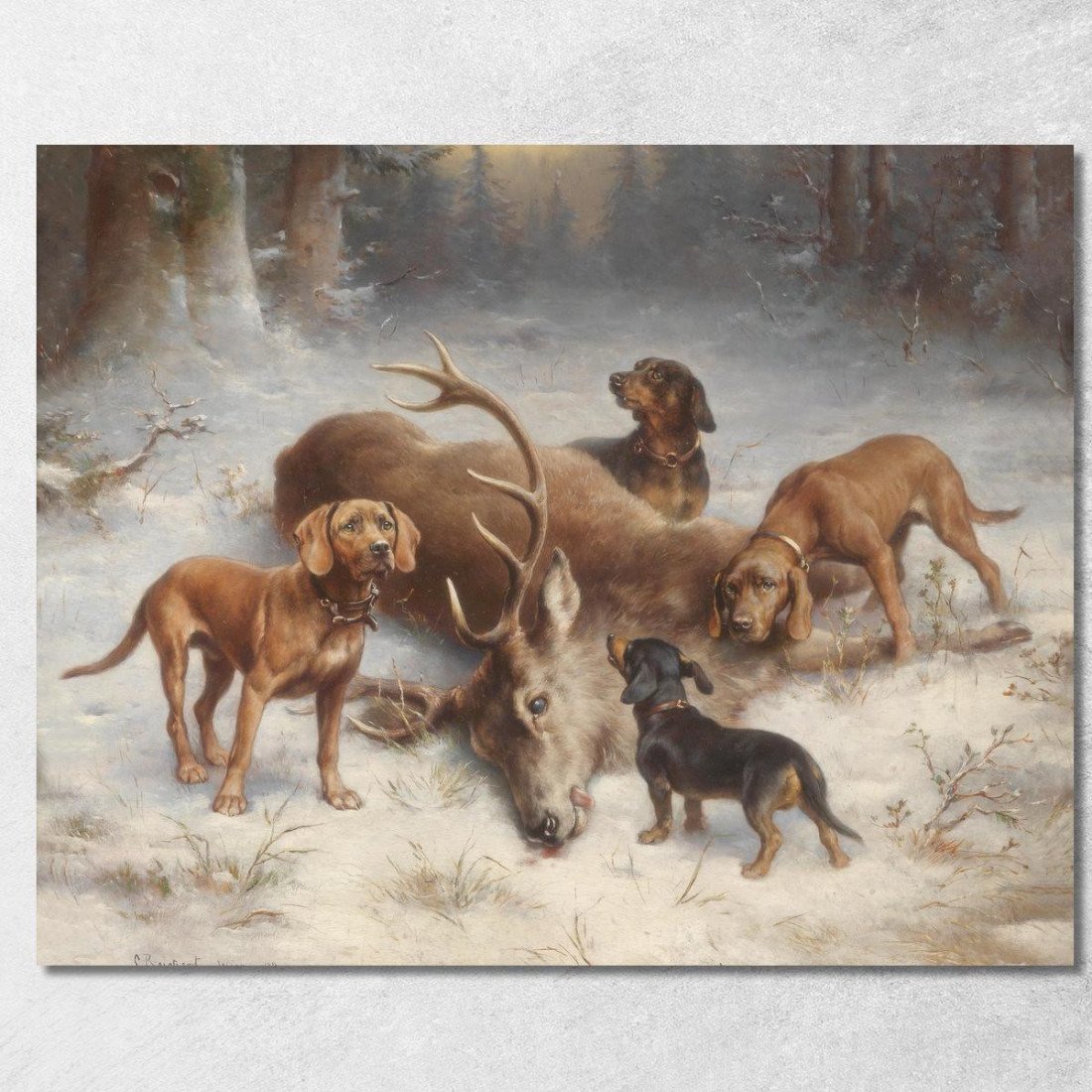 Segugi Da Sangue Con Cervo Abbattuto Carl Reichert crc49 quadro stampato su tela Segugi Da Sangue Con Cervo Abbattuto Carl Reichert crc49 quadro stampato su tela