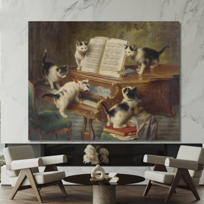 Il Recital Dei Gattini Carl Reichert crc52 quadro stampato su tela