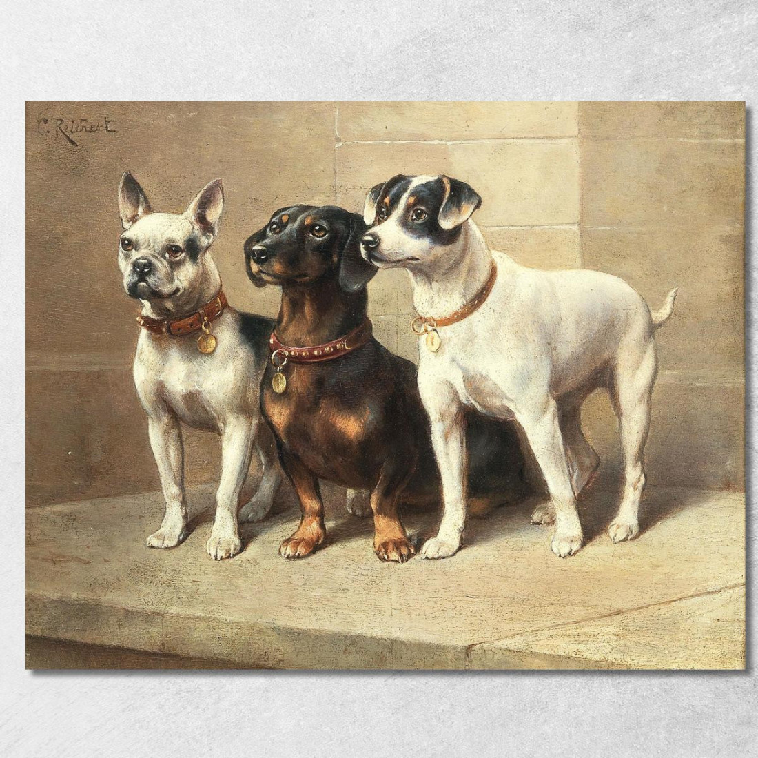 Tre Cani Vigili Carl Reichert crc55 quadro stampato su tela Tre Cani Vigili Carl Reichert crc55 quadro stampato su tela
