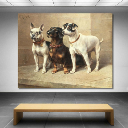 Tre Cani Vigili Carl Reichert crc55 quadro stampato su tela