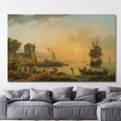 Una Grande Vista Della Costa Arricchita Da Edifici Navi E Figure Claude-Joseph Vernet cjv3 quadro stampato su tela