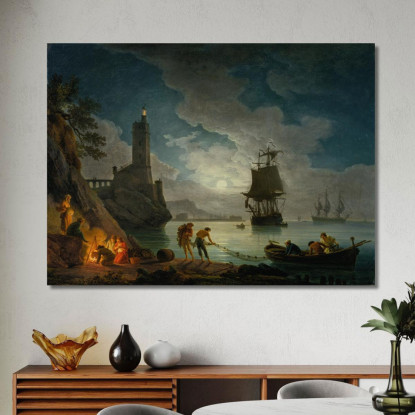 Un Porto Al Chiaro Di Luna Claude-Joseph Vernet cjv4 quadro stampato su tela